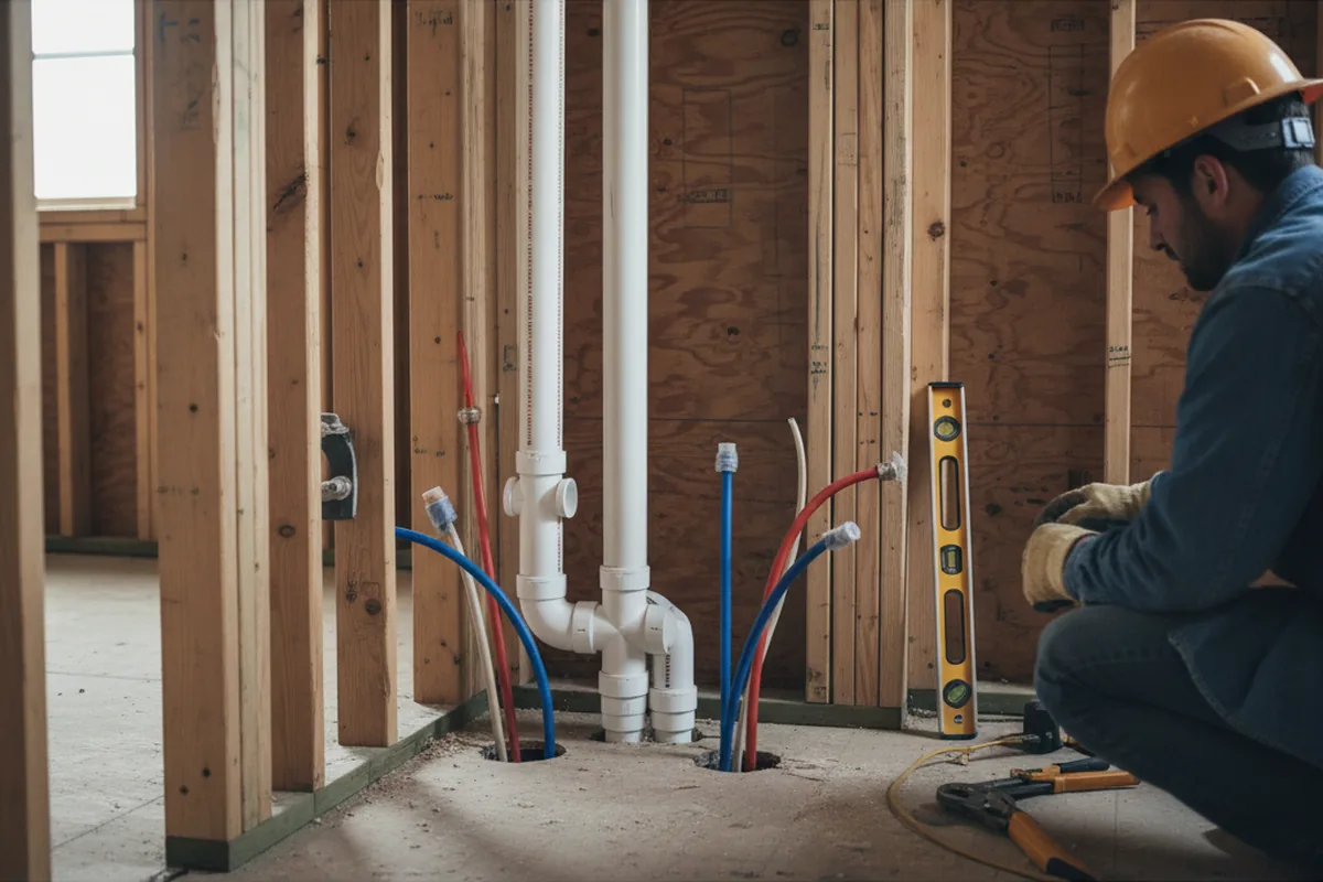 Drain and supply rough-in during Sump Pump Repair in Saint Louisville